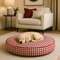 Personalized Christmas Round Gingham Pet Bed, Washable dog bed with removable cover